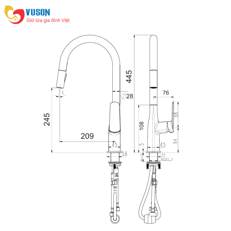 Vòi rửa bát GrandX GXF19