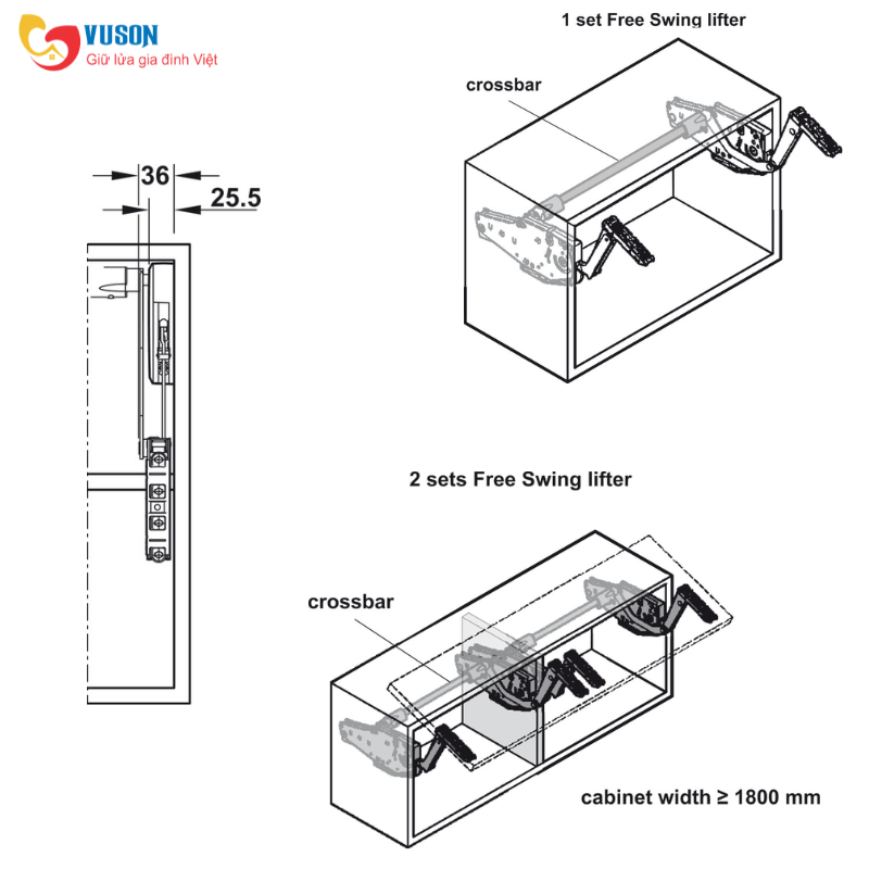 Bộ tay nâng Free Swing S2sw màu trắng Hafele - 493.05.760