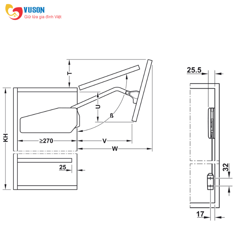 Bộ tay nâng Free Fold Short E3fs trắng Hafele - 493.05.892
