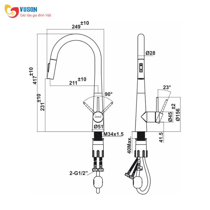 Vòi rửa bát Hafele LUX-P HT25-SH1P417 - 567.24.498
