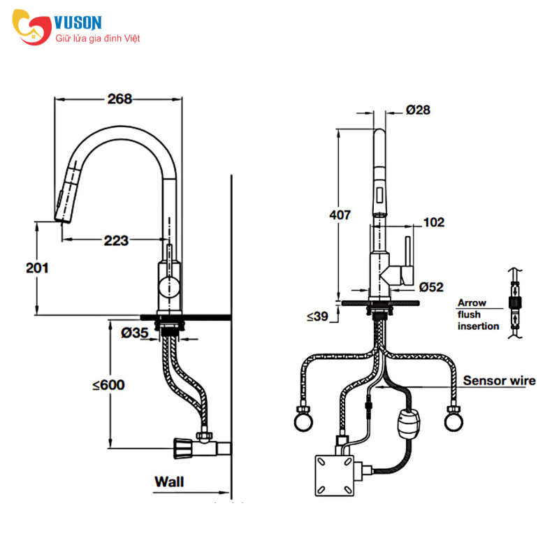Vòi rửa bát Inox Cảm ứng Hafele - 570.58.631