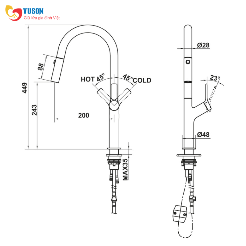 Vòi rửa bát Inox Hafele LUX-P HT25-SH1F449 - 570.85.046