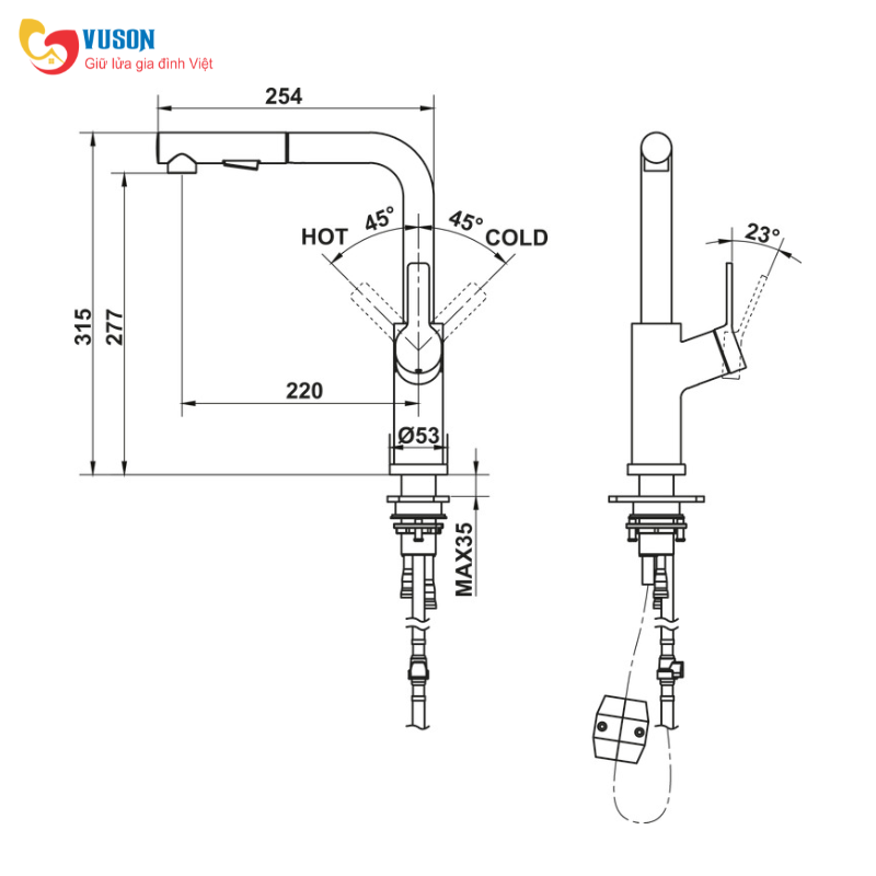 Vòi rửa bát Inox Hafele LUX-P HT25-SH1P315 - 570.85.048