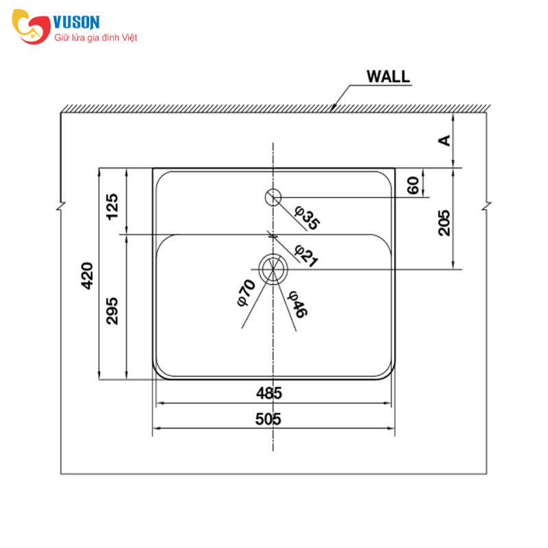 Chậu sứ vành nồi Hafele 505x420x55 - 588.44.042
