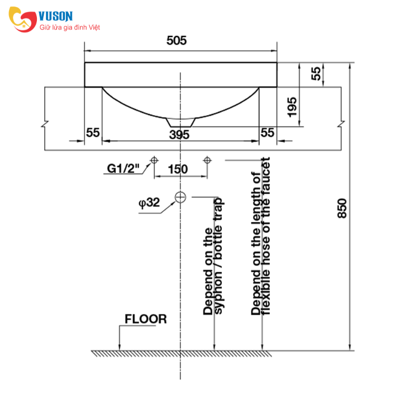 Chậu sứ vành nồi Hafele 505x420x55 - 588.44.042