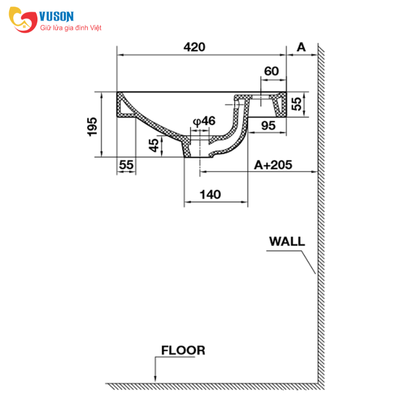 Chậu sứ vành nồi Hafele 505x420x55 - 588.44.042