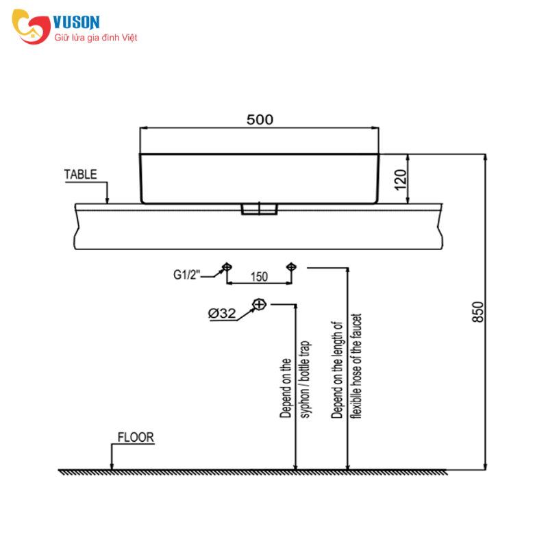 Chậu sứ rửa mặt đặt bàn Hafele Regal 500x350x120 - 588.79.075