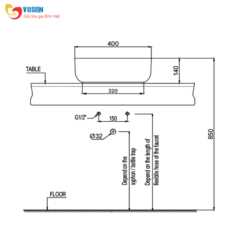 Chậu sứ rửa mắt đặt bàn Hafele Vigor 400x400x140 - 588.79.076