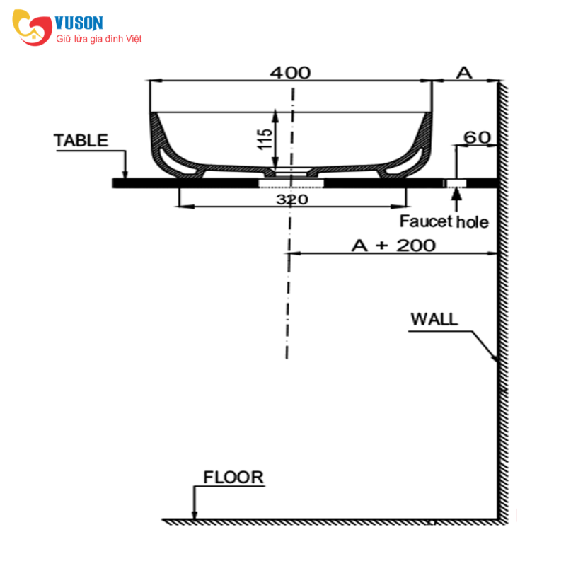 Chậu sứ rửa mắt đặt bàn Hafele Vigor 400x400x140 - 588.79.076