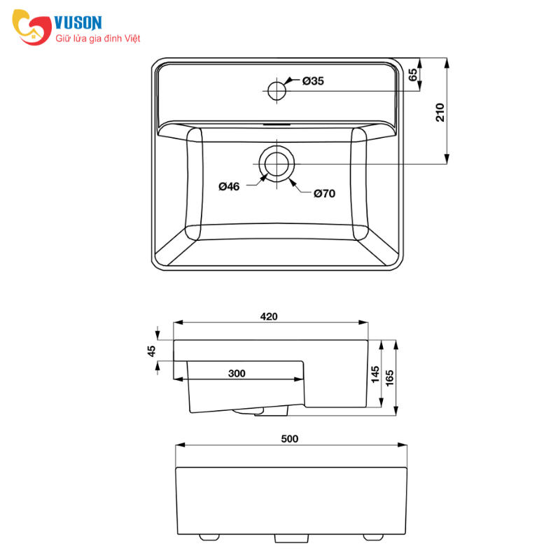 Chậu sứ rửa mắt bán âm Hafele 500x420x165 - 588.79.081
