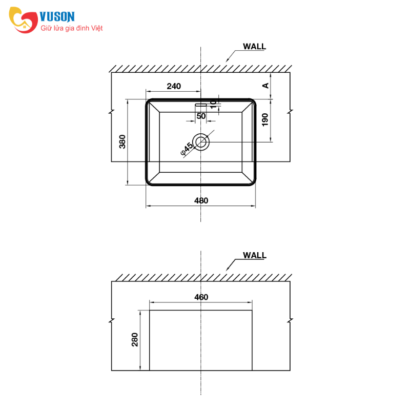Chậu sứ bán âm Hafele 480x380x160 - 588.44.040
