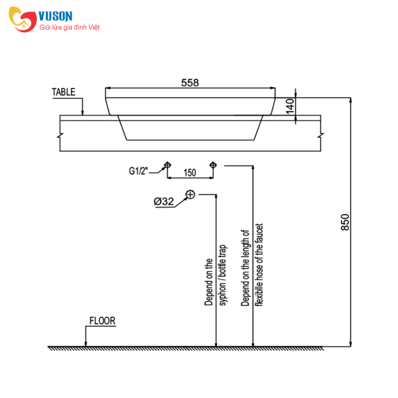 Chậu sứ đặt bàn Hafele Kyoto 588x372x145 - 588.79.130