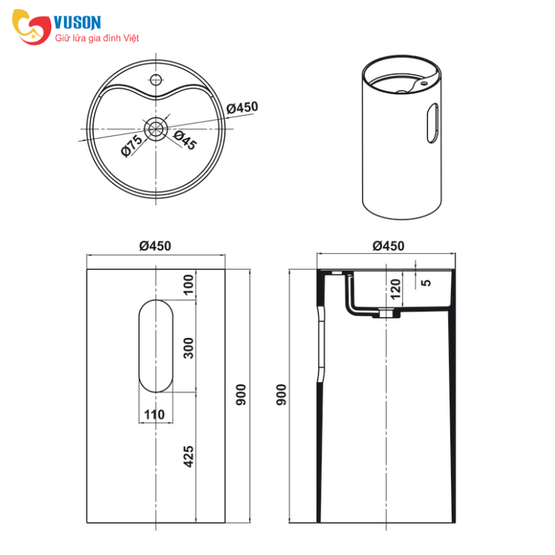 Chậu đá nhân tạo đặt sàn Hafele HVN3009 - 588.87.401