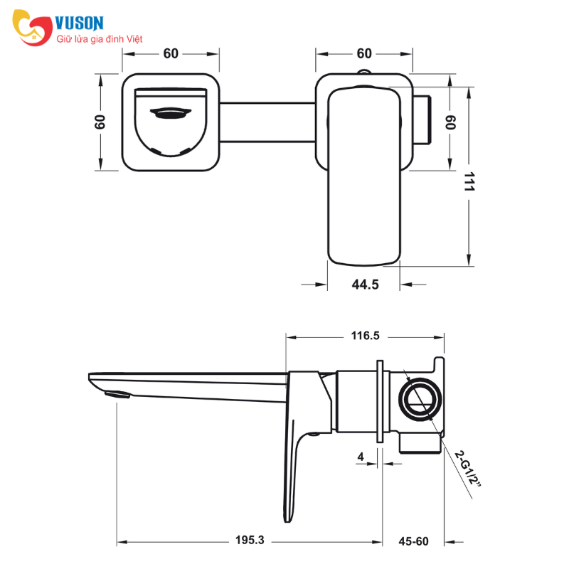 Vòi phòng tắm gắn tường Hafele Kobe 250 Đen - 589.15.034