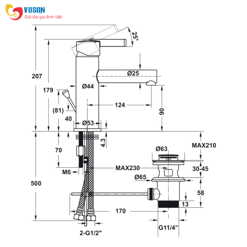 Vòi phòng tắm bộ xả kéo Hafele Roots 90 - 589.15.150