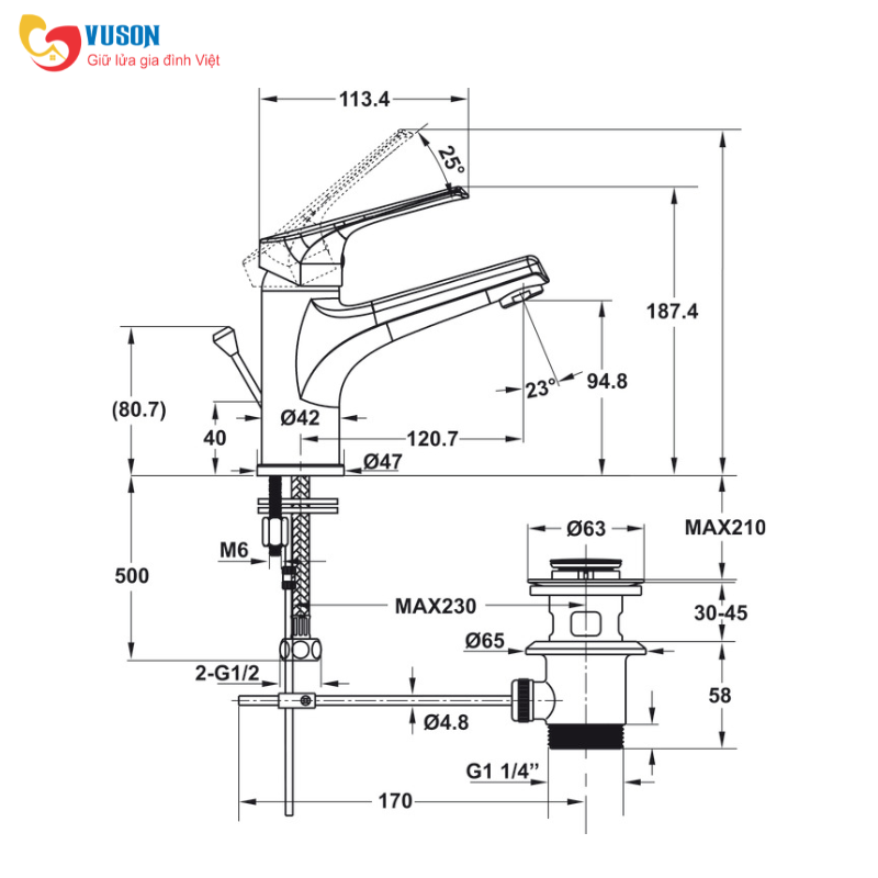 Vòi phòng tắm bộ xả kéo Hafele Vigor 90 - 589.15.180