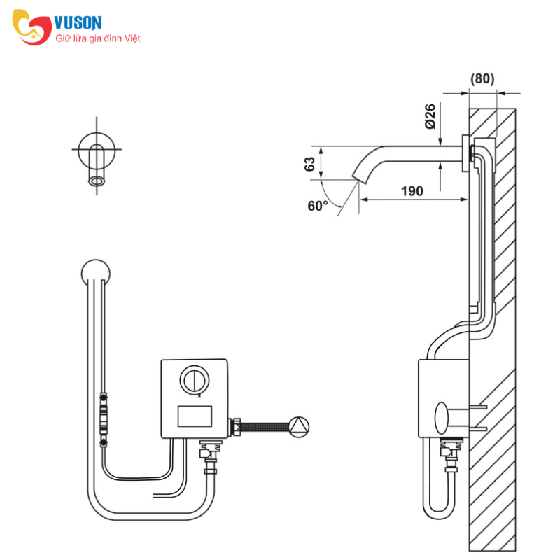Vòi phòng tắm gắn tường cảm biến Hafele L190 - 589.64.002