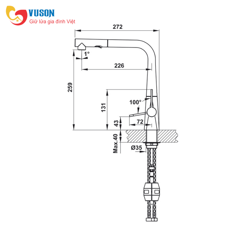 Vòi bếp Hafele Hydros HT20-CH1P259 570.82.210