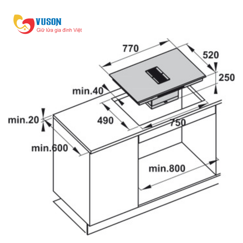 Bếp từ kết hợp hút mùi Hafele HC-IHH77D 536.61.655