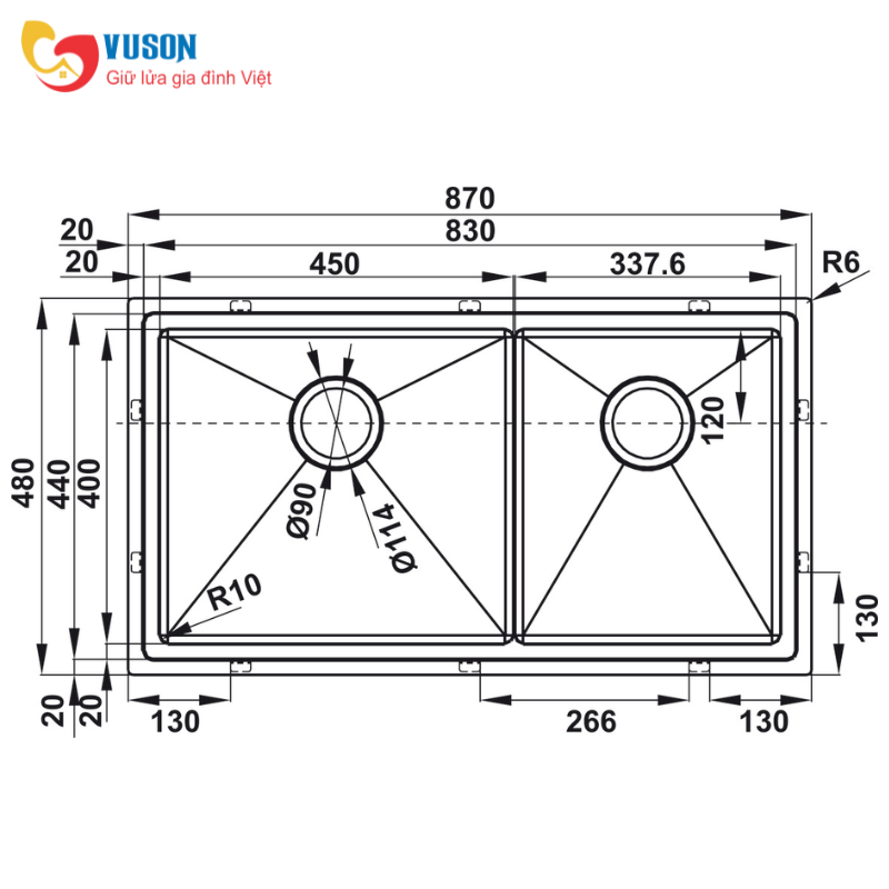 Chậu Inox Hafele HS21-SSN2S90 567.94.030