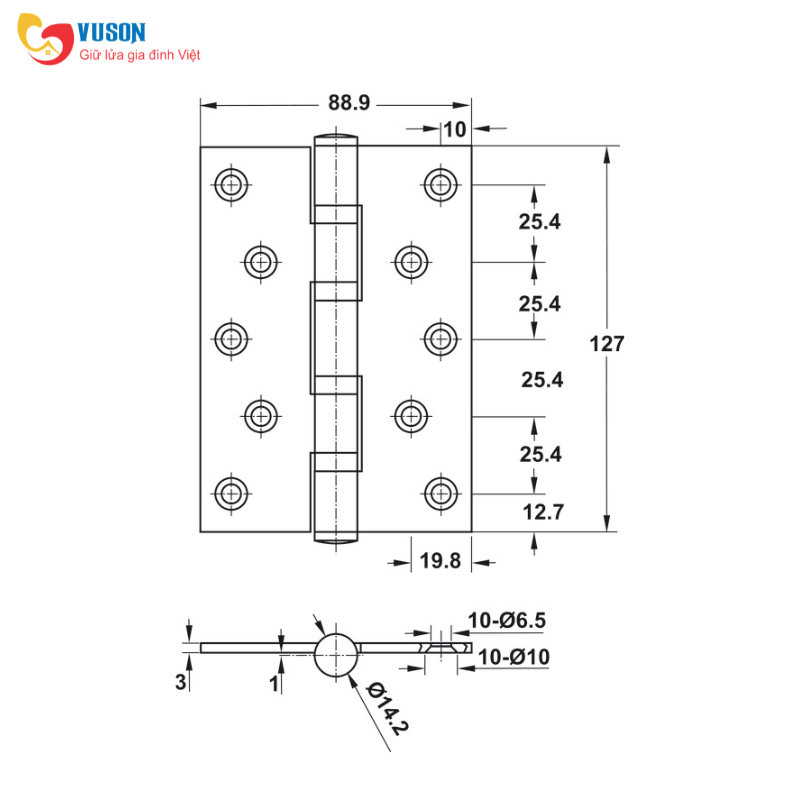 Bản Lề Lá 2 Vòng Bi Inox Hafele 489.05.023