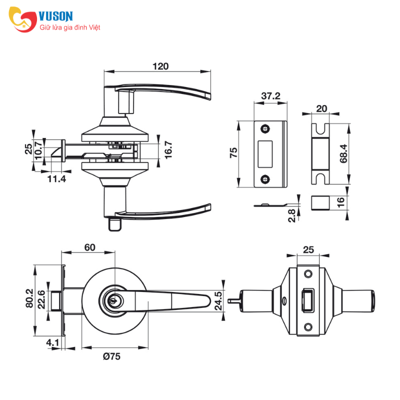 Khóa tay nắm gạt 2 chức năng Hafele - 489.10.820