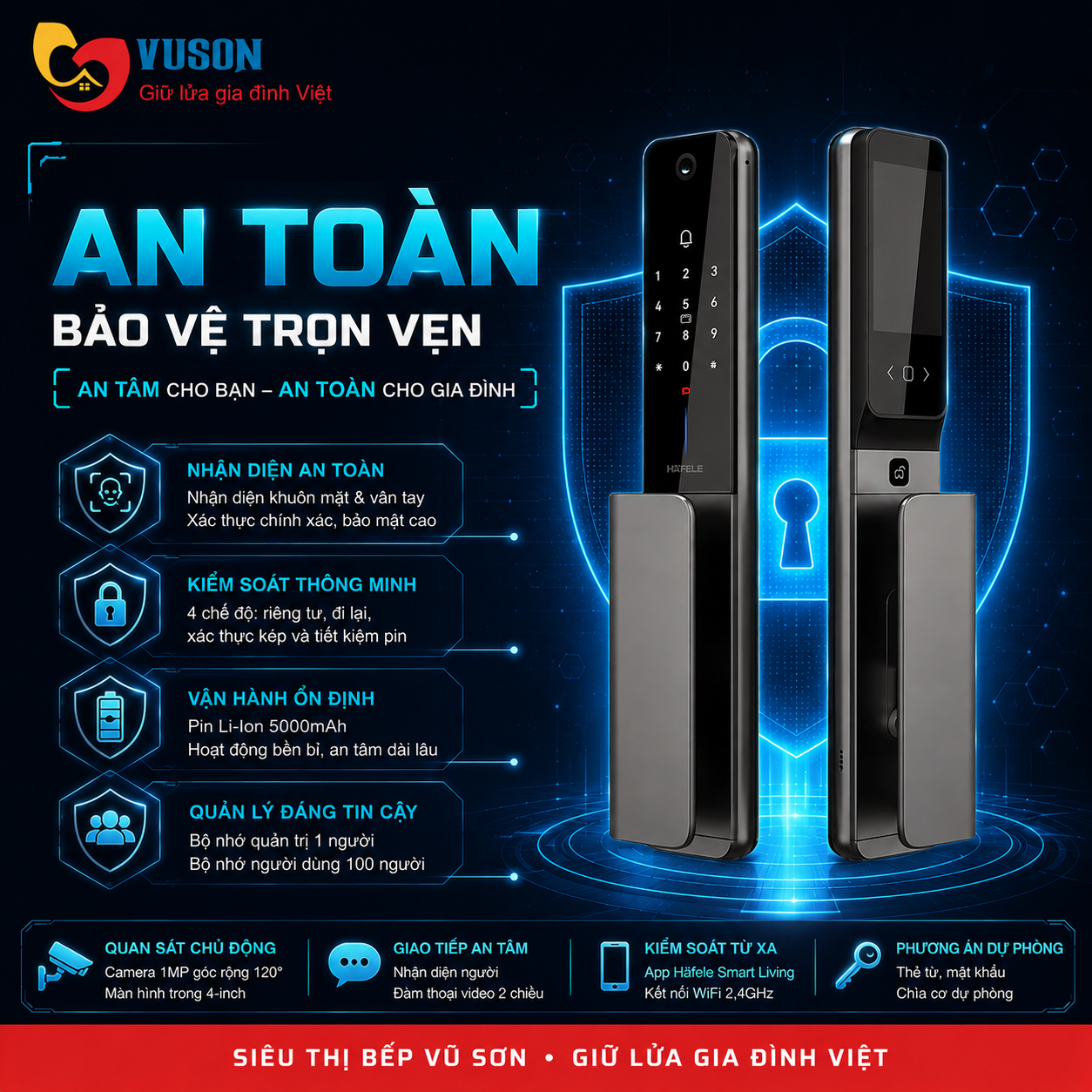 Khóa điện tử Hafele Horizon PP2501W màu đen - 499.21.224