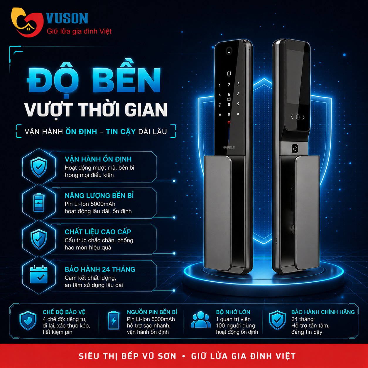Khóa điện tử Hafele Horizon PP2501W màu đen - 499.21.224