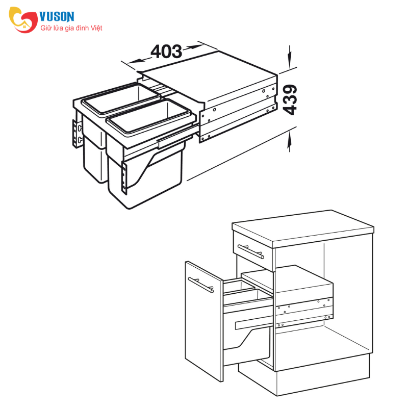 Thùng rác gắn cánh 2x30L cho tủ 600mm Hafele - 502.73.902