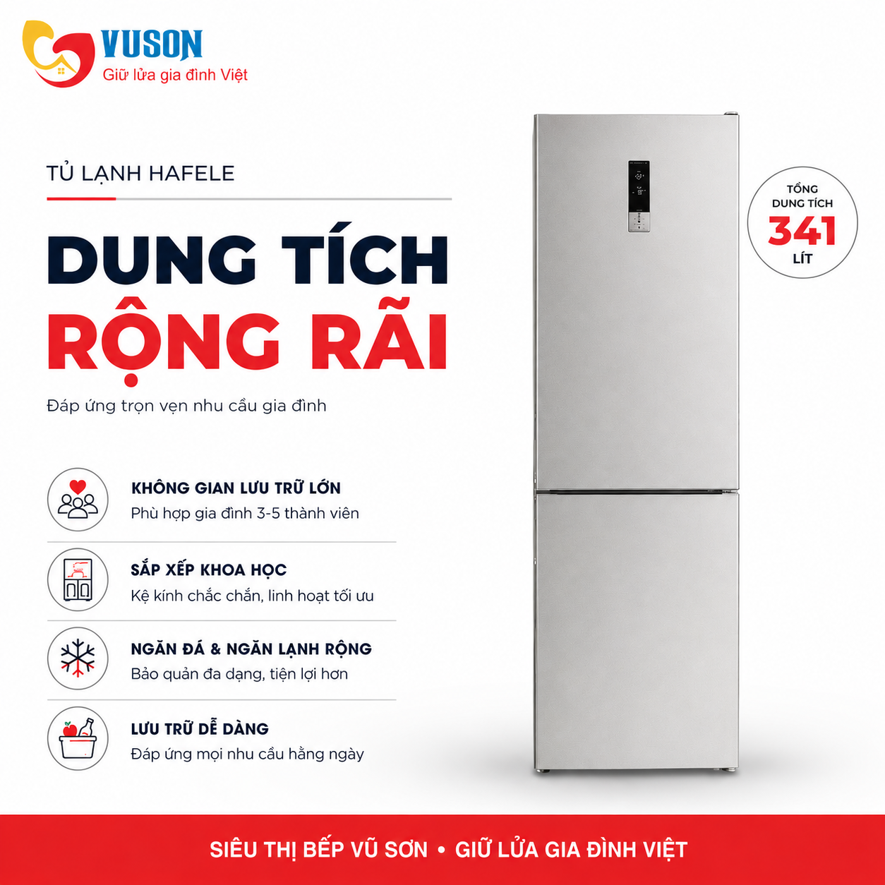Tủ Lạnh Độc Lập Ngăn Đá Dưới Hafele HF-BF324BL - 534.14.231