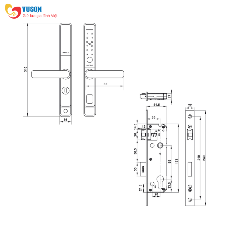 Khóa cửa điện tử Hafele DL6600-SL - 912.20.144