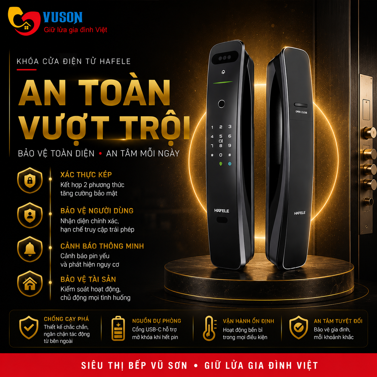 Khóa điện tử Hafele PP9100 Màu đen - 912.20.697