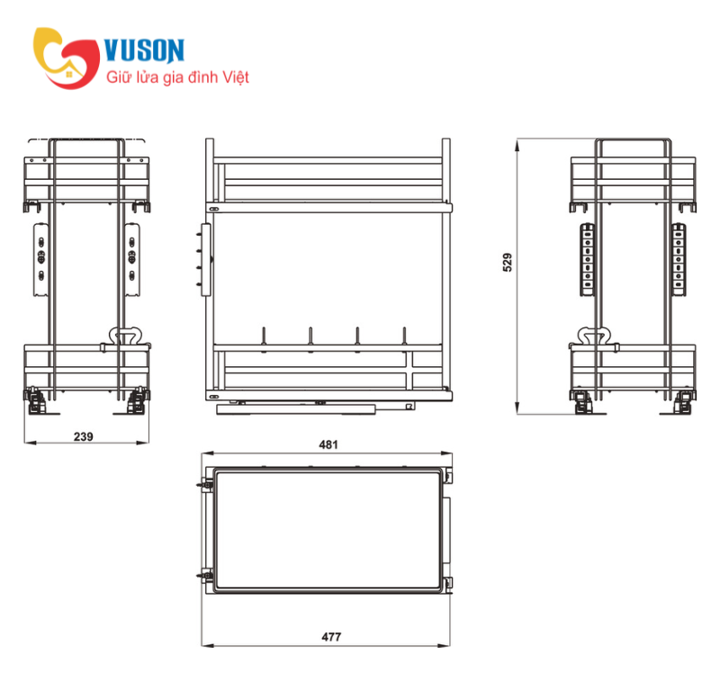 Kệ gia vị tủ dưới gắn cánh Hafele Omero 300 549.20.825