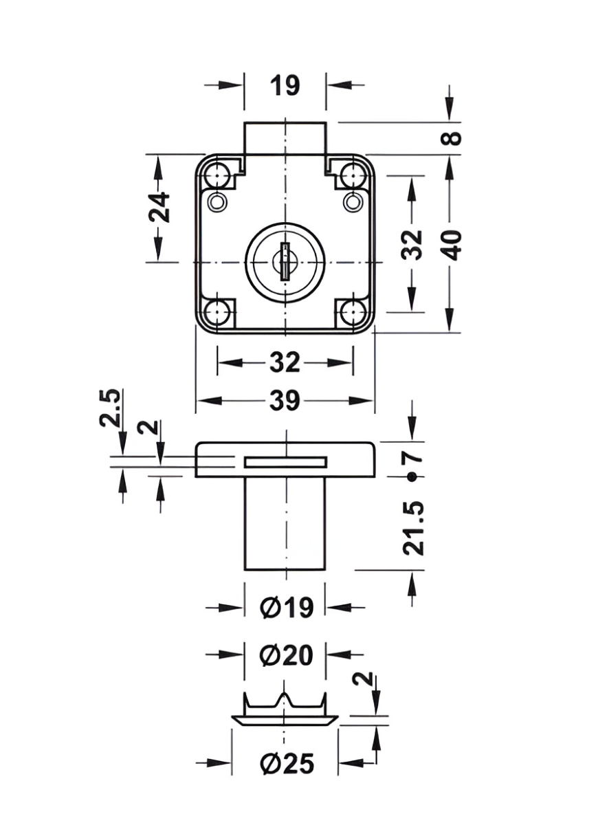Khóa Vuông Econo Cửa Dày 22mm Hafele 232.01.220