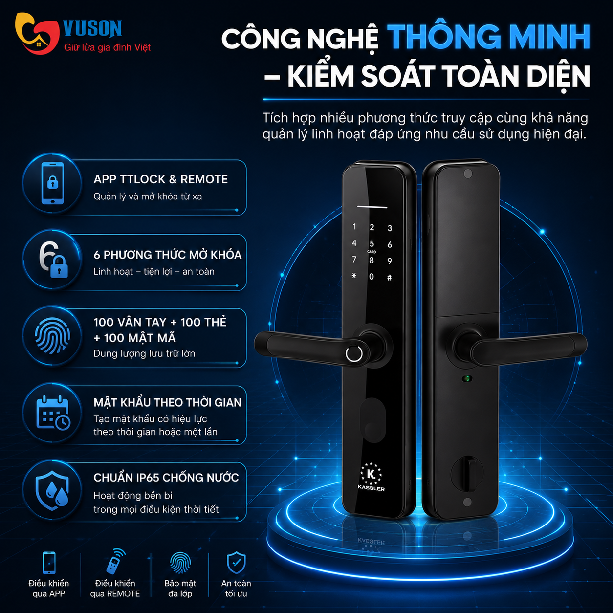 Khóa vân tay Kassler KL-696 Black REMOTE