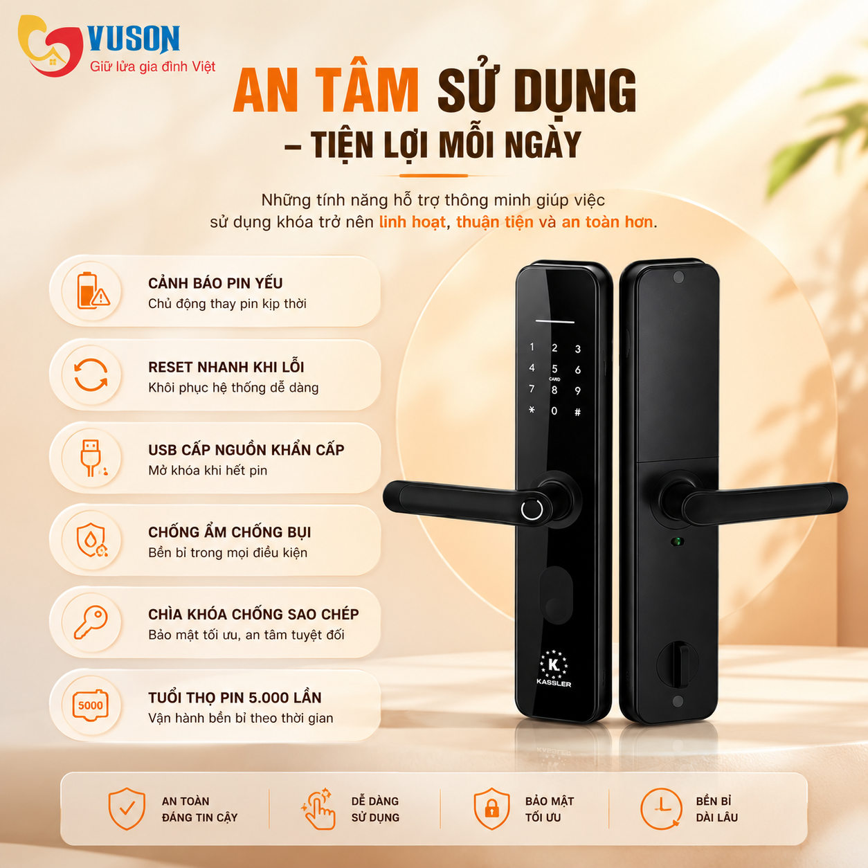 Khóa vân tay Kassler KL-696 Black REMOTE
