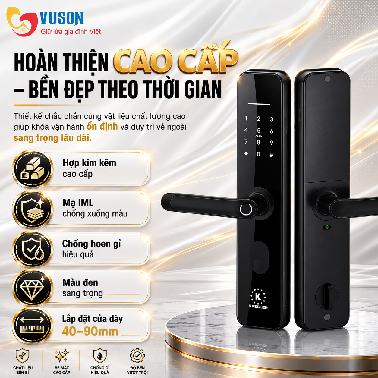Khóa vân tay Kassler KL-696 Black REMOTE