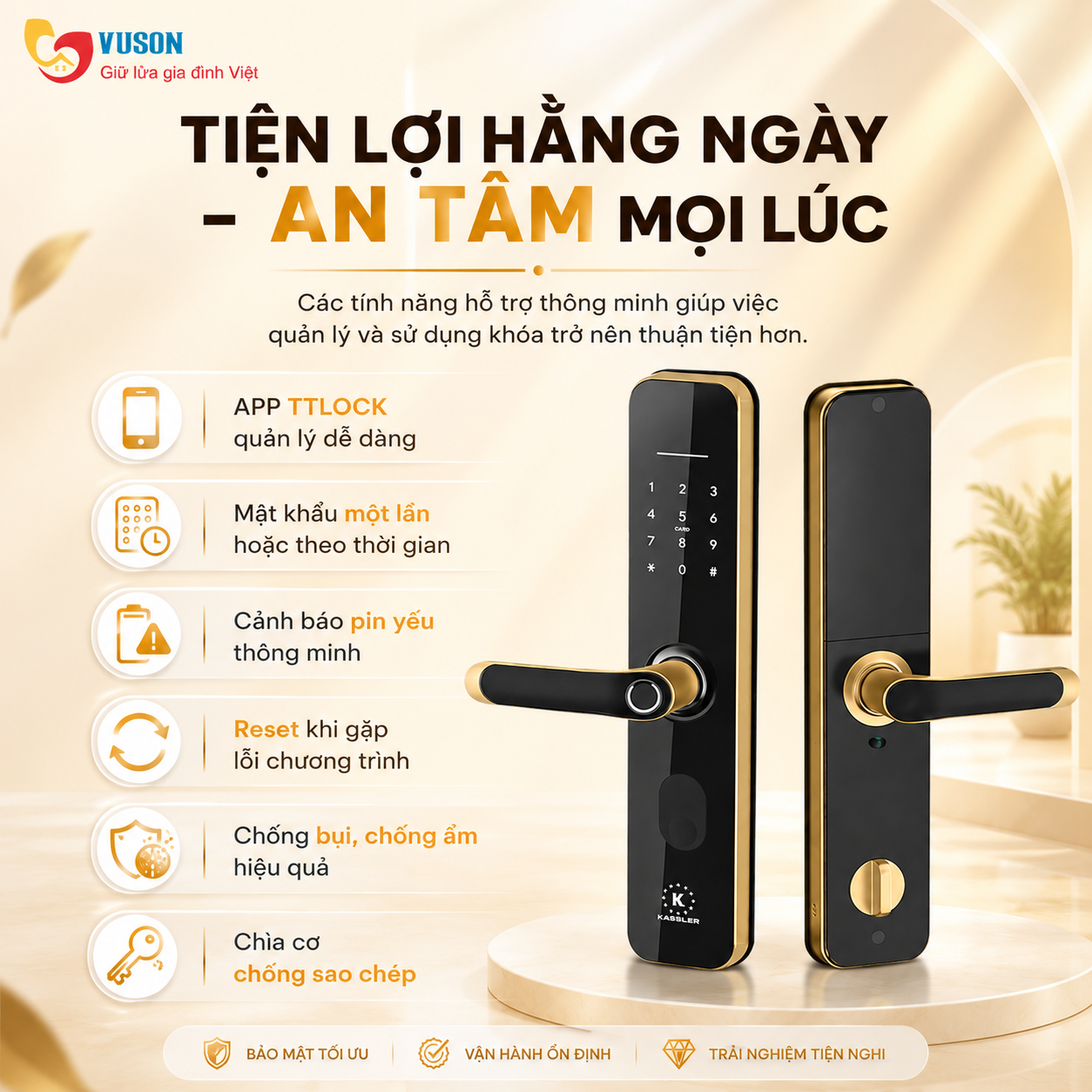 Khóa vân tay Kassler KL-696 Gold REMOTE