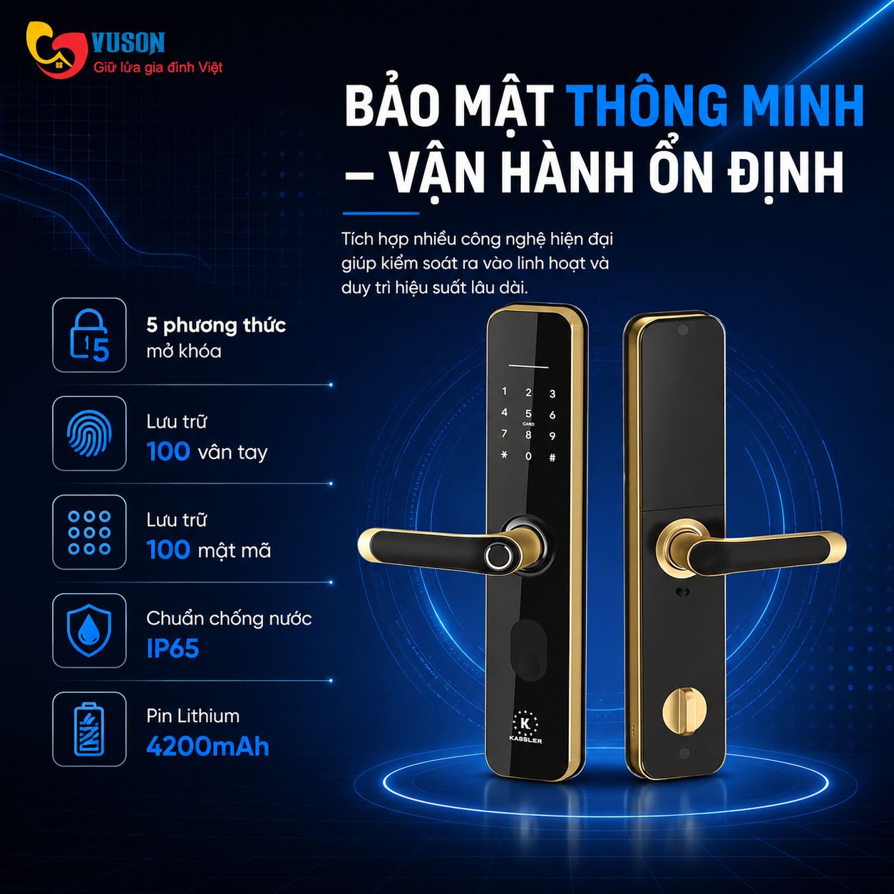 Khóa vân tay Kassler KL-696 Gold