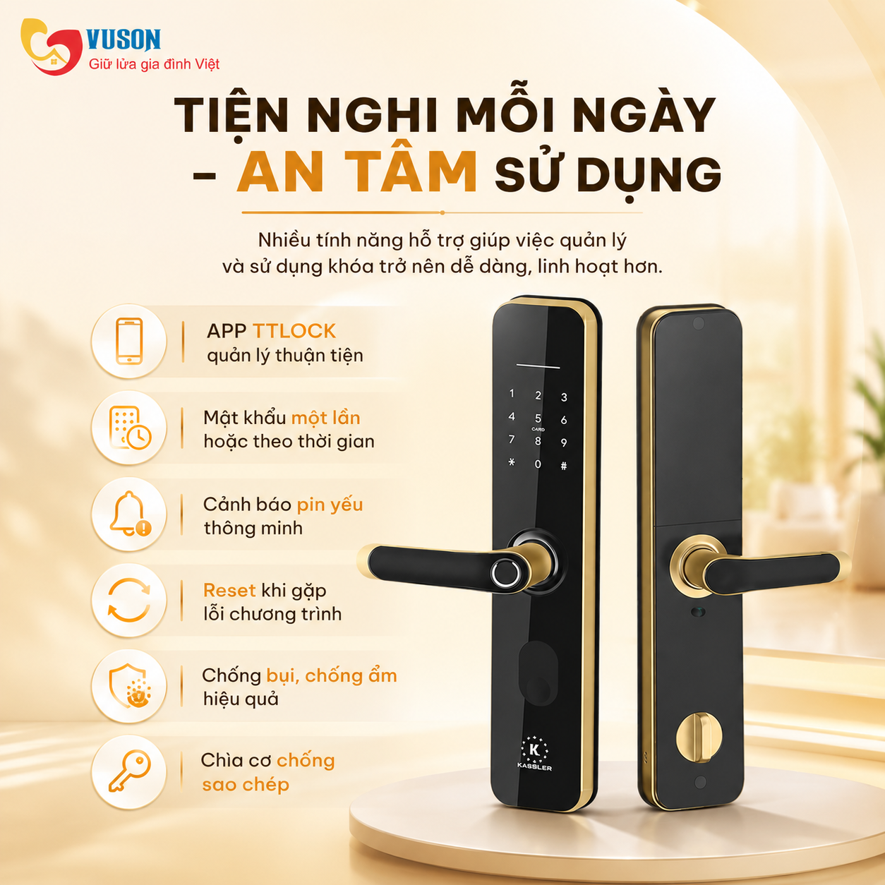 Khóa vân tay Kassler KL-696 Gold