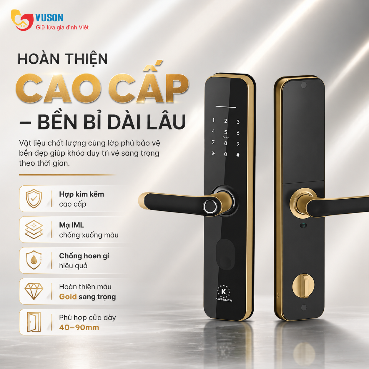 Khóa vân tay Kassler KL-696 Gold REMOTE