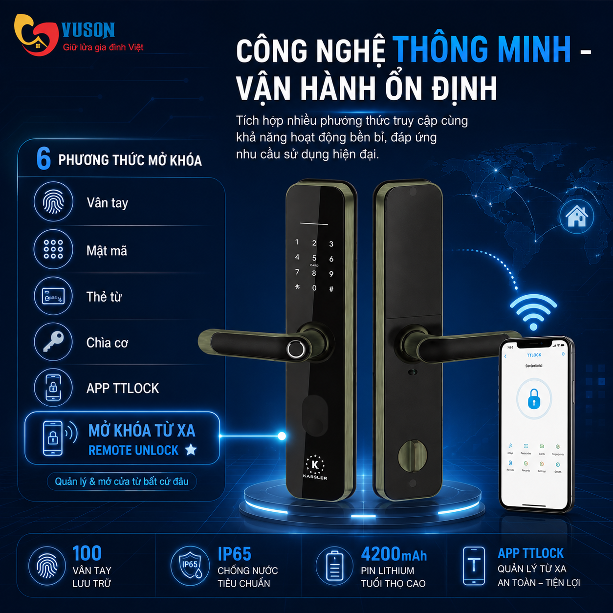 Khóa vân tay Kassler KL-696 Green Bronze REMOTE
