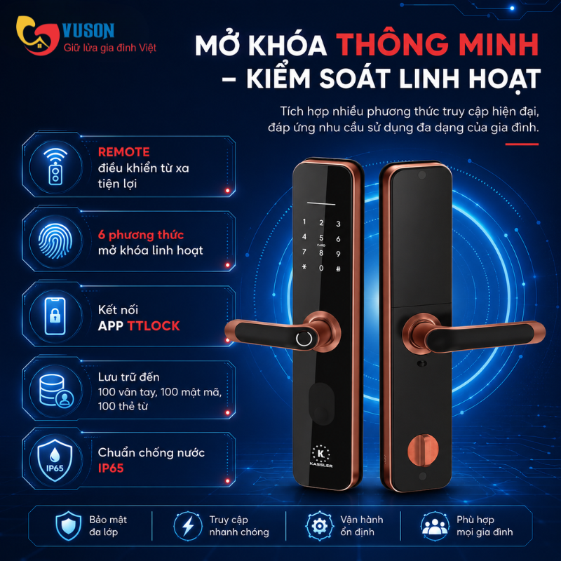 Khóa vân tay Kassler KL-696 Red Bronze REMOTE