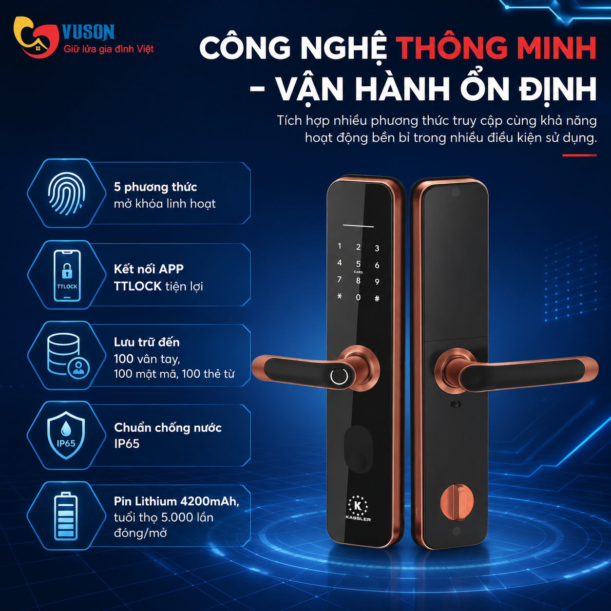 Khóa vân tay Kassler KL-696 Red Bronze