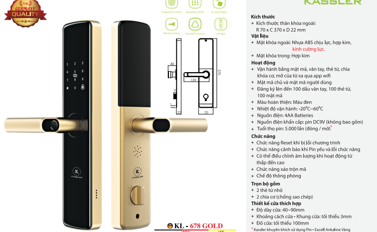 Khóa cửa Kassler KL678 gold