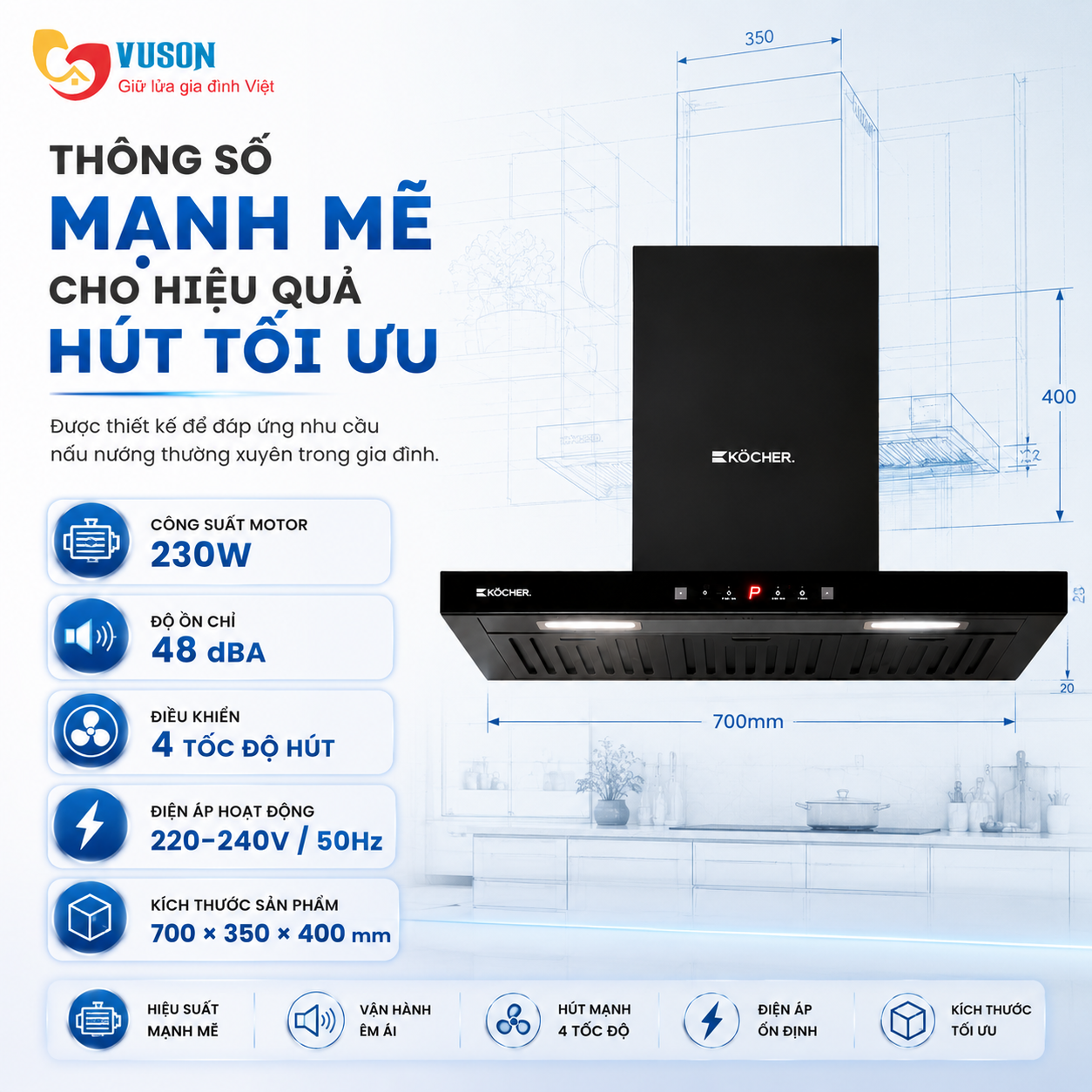 Máy hút mùi Kocher Turbo T VS-350D