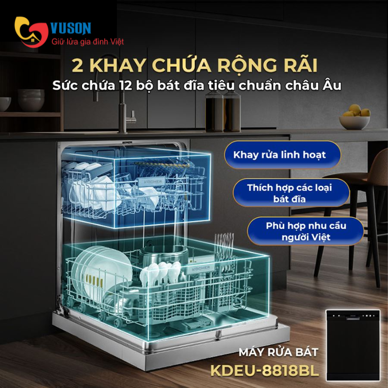 Máy rửa bát Kocher KDEU-8818BL