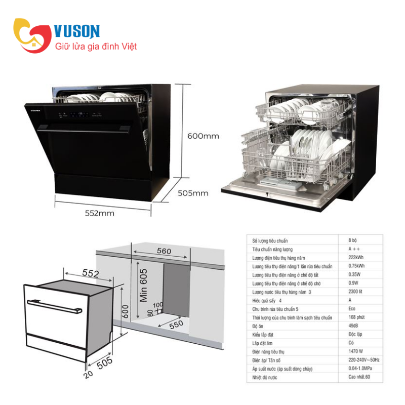 Máy rửa bát Kocher KDEU-8839