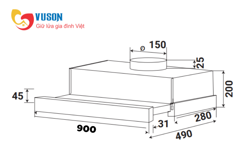 Máy hút mùi âm tủ Kaff KF-TL900ST