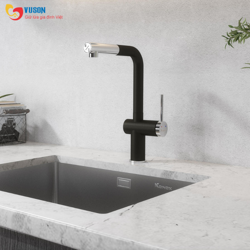 Vòi rửa bát dây rút Konox Stream Smart Black